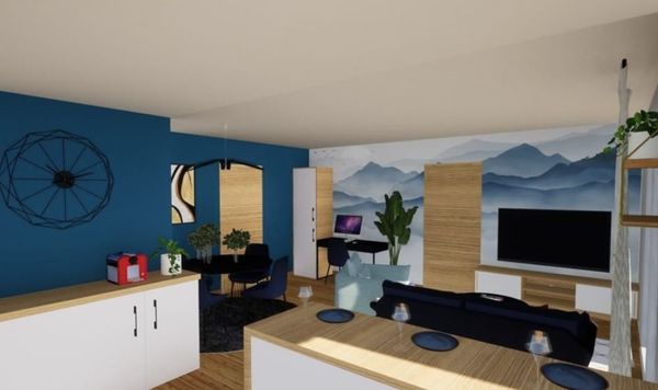 Projet 3D d'am&eacute;nagement d'une pi&egrave;ce de vie - Vue 1