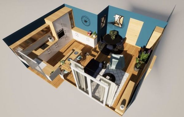 Projet 3D d'am&eacute;nagement d'une pi&egrave;ce de vie - Vue 3