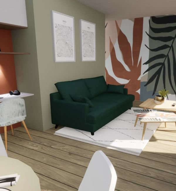 Projet 3D d'am&eacute;nagement d'une pi&egrave;ce de vie - Vue 1